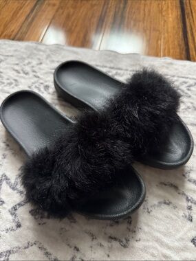 UGG Black Faux-Fur Slide Sandals - Women's Plush Comfort Slides